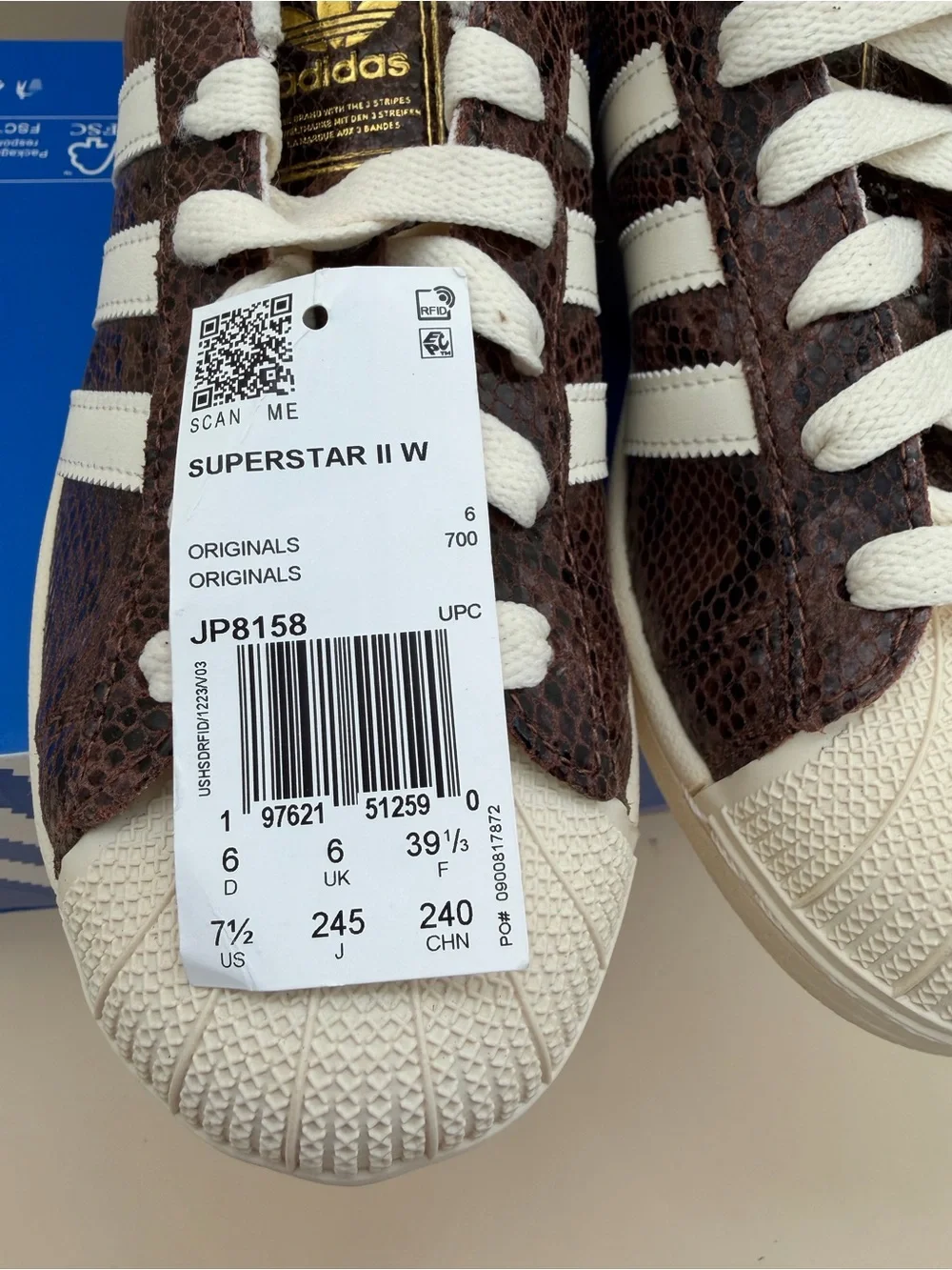NWT adidas Superstar II W JP8158 Women’s 7.5 Snakeskin Box No lid